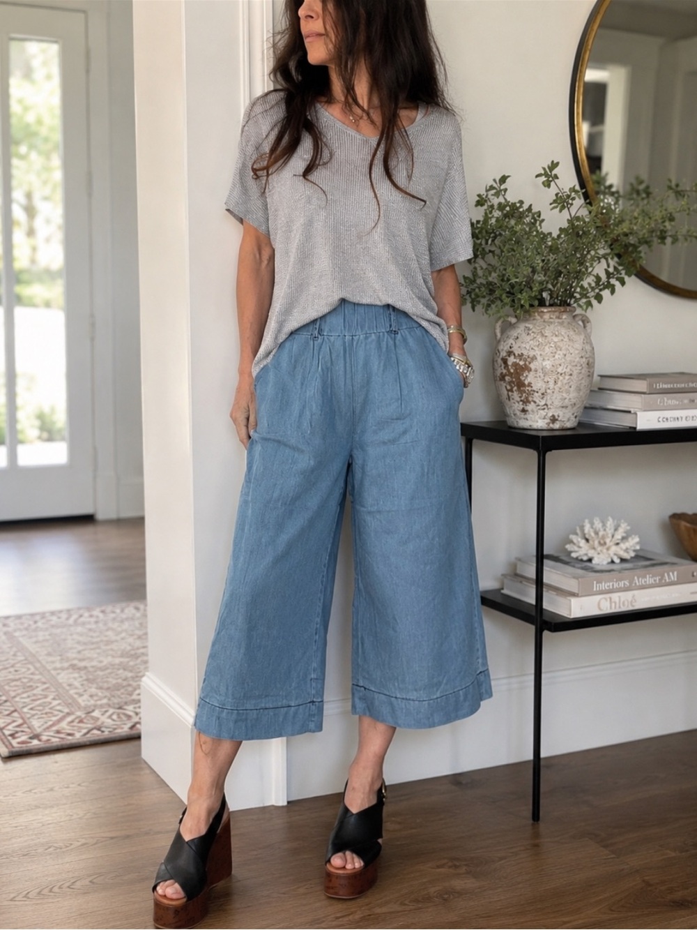 ShopEvelynne Dusty Blue Wide-Leg Crop Bermudas